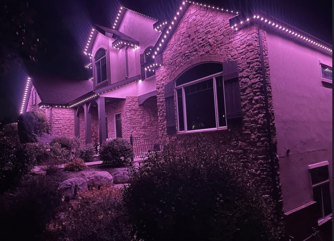 A Vantage Lighting Systems permanent LED install shown in pink for a special occasion